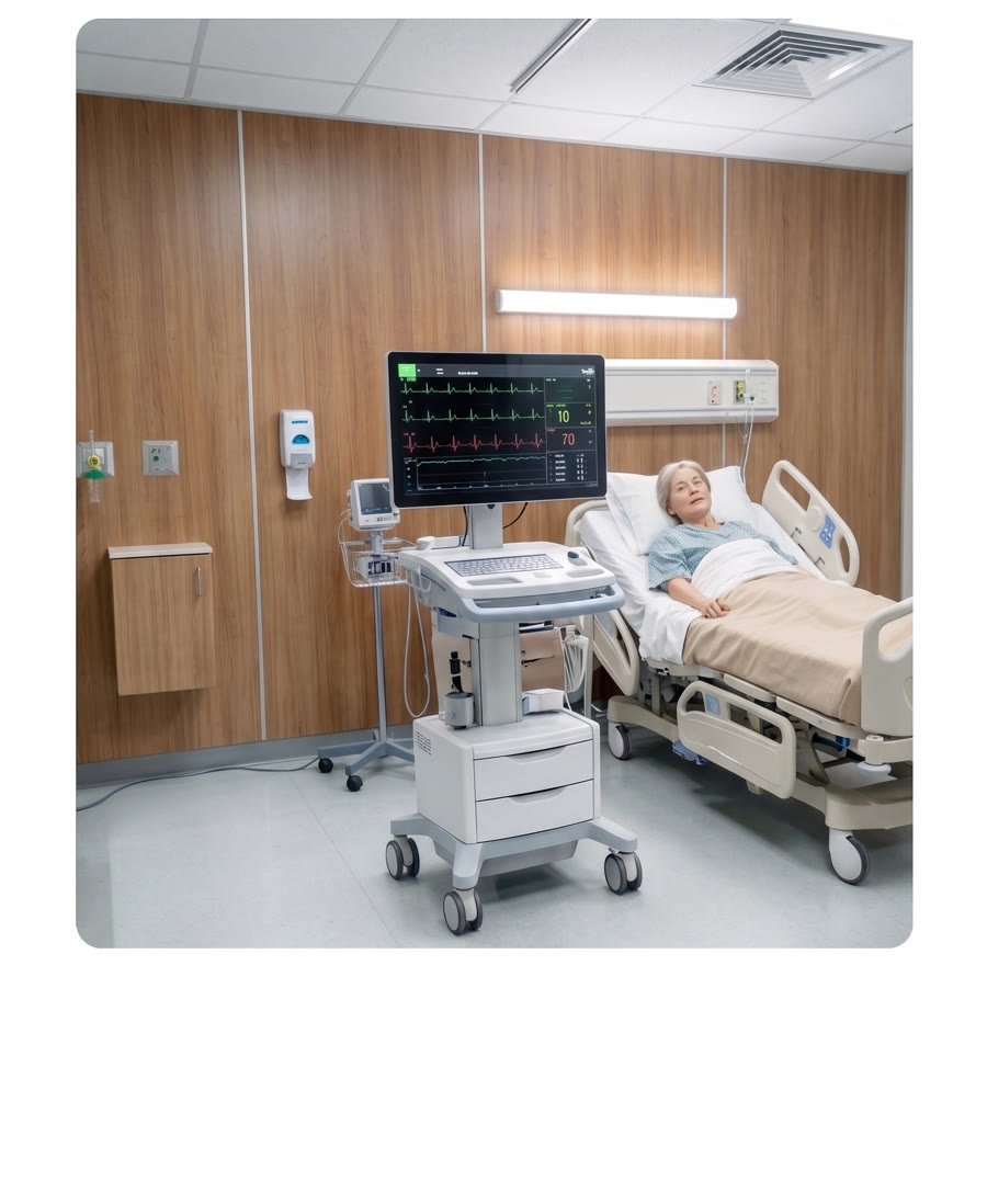 Hospital room with patient monitoring equipment